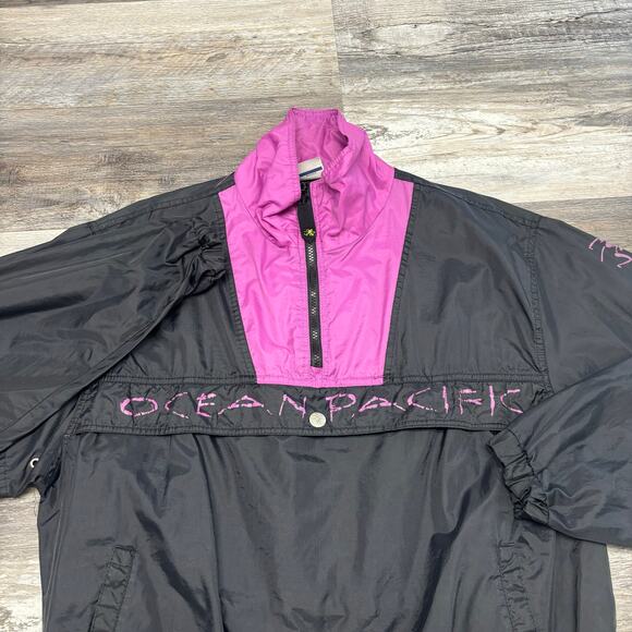 Vintage Ocean Pacific Black Purple Men L Spellout OP Anorak Windbreaker Jacket‎ - Picture 1 of 13